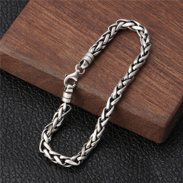 925 Sterling silver Braided foxtail link chain bracelets 5mm American European antique handmade vintage designer luxury jewelry accessories gifts