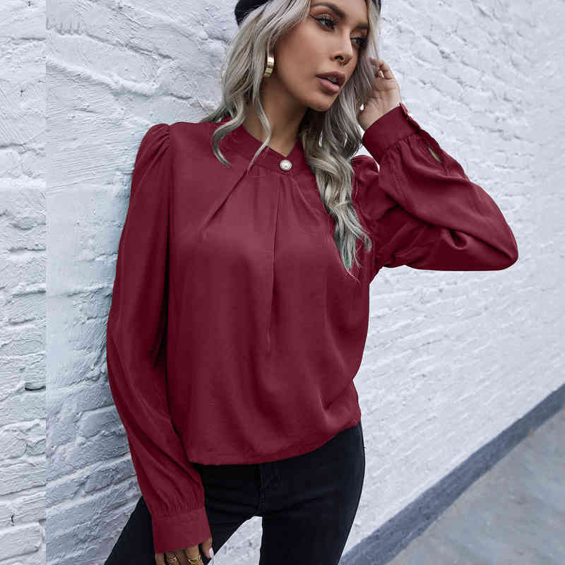 Fashion loose elegant pearl button shirt tops for women autumn and summer womens clothes Solid blouse Office Lady s 210508