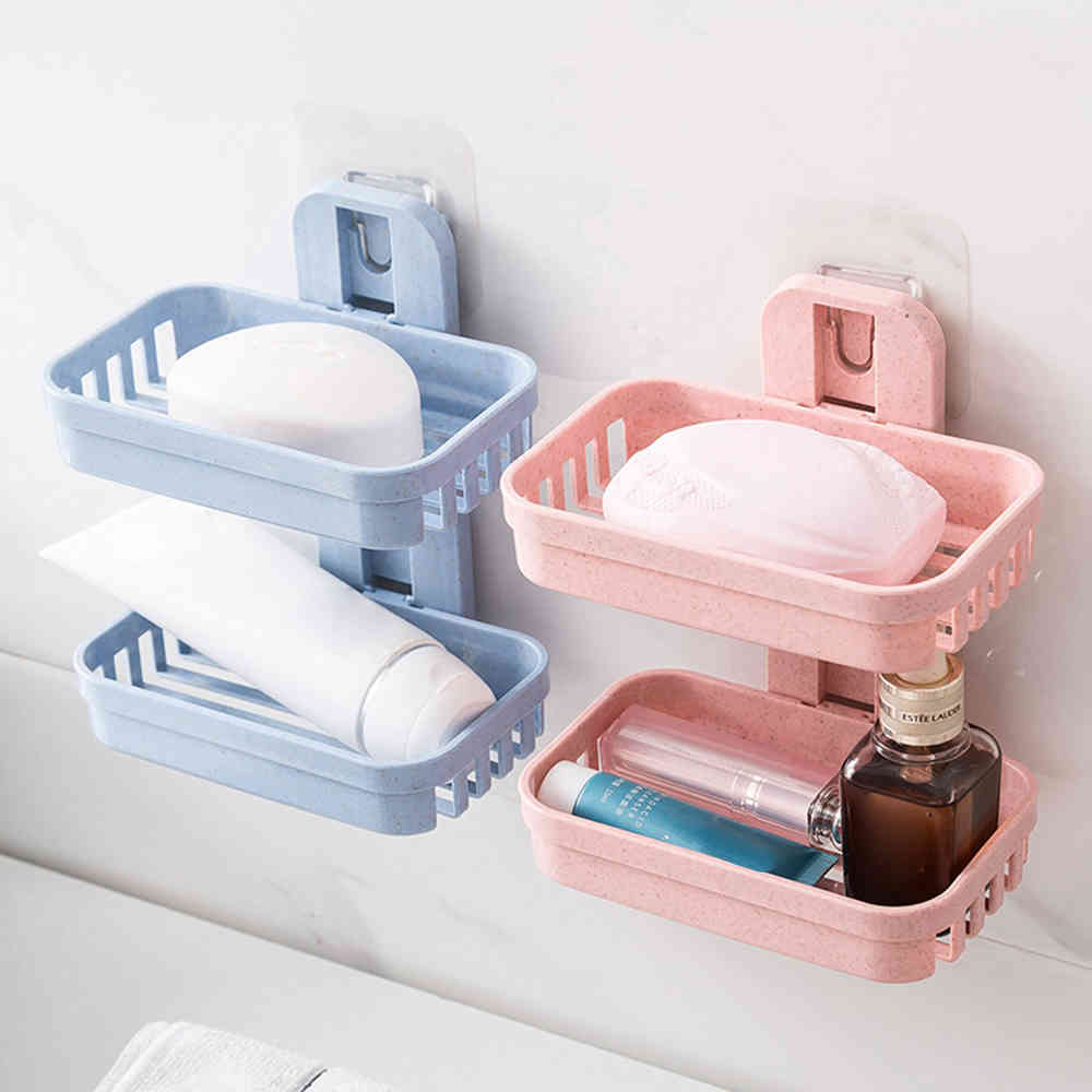 Bathroom Soap Dish, Double-Layer Bar Soap Holder Storage Rack For Shower, Kitchen Wall Mount Self Draining Soap Case Box