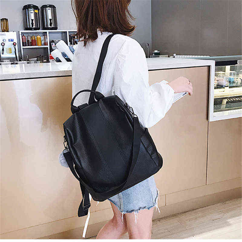 New Fashion Casual PU Women Anti-theft Backpack 2020 Hight Quality Vintage Backpacks Female Larger Capacity Travel Shoulder Bag Y1105