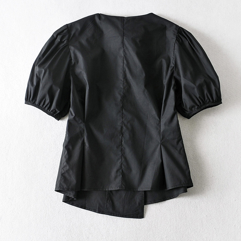 Summer Sexy French V-neck Female Shirt Irregular Short-sleeved Bubble Sleeve Diagonal White Minimalist Chic Women's Tops 210507