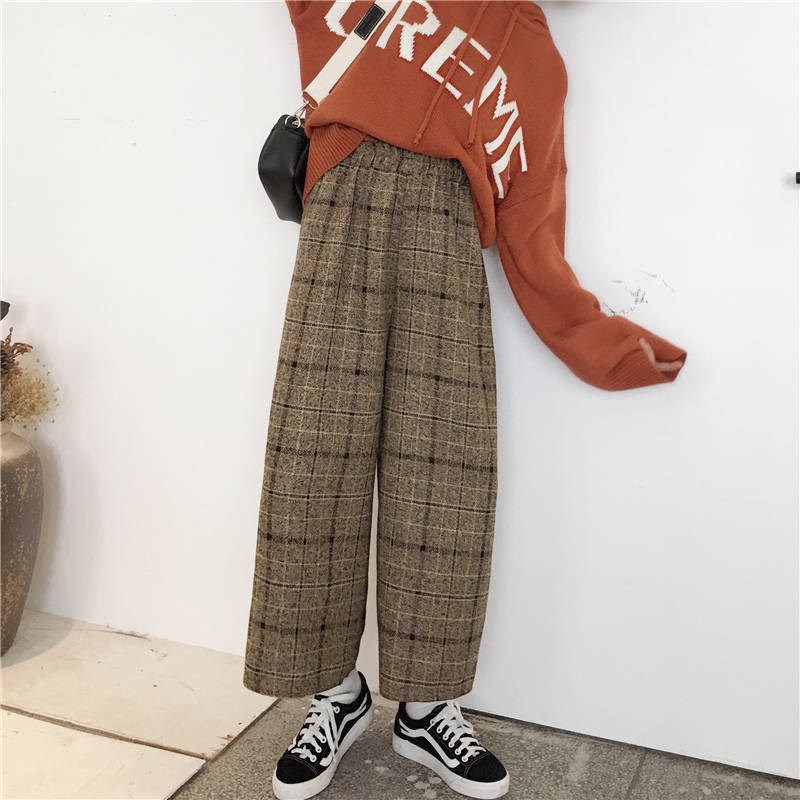 Harajuku Plaid Pants Women High Waist Wide Leg Trousers Streetwear Casual Loose Female Pantalones Mujer 210422