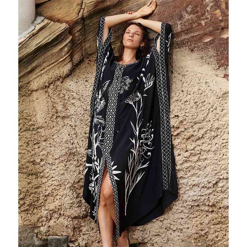 Plus size Beach Cover up Boho Women Dress Black Print Beachwear Casual Loose Pareo Kaftan Bikini Coverup 210722, Blue
Plus size Beach Cover up Boho Women Dress Black Print Beachwear Casual Loose Pareo Kaftan Bikini Coverup 210722, Blue