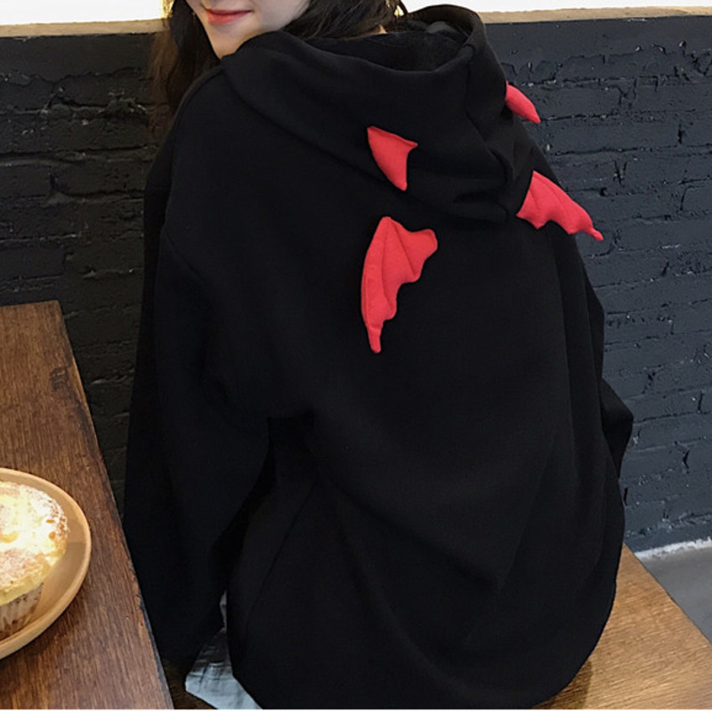 Harajuku Hoodies Girl Little Devil Horns Gothic Hooded Sweatshirts Women Demon Fly Wings Loose Pullovers Pocket Tops Streetwear WGWY37031, Black
Harajuku Hoodies Girl Little Devil Horns Gothic Hooded Sweatshirts Women Demon Fly Wings Loose Pullovers Pocket Tops Streetwear WGWY37031, Black