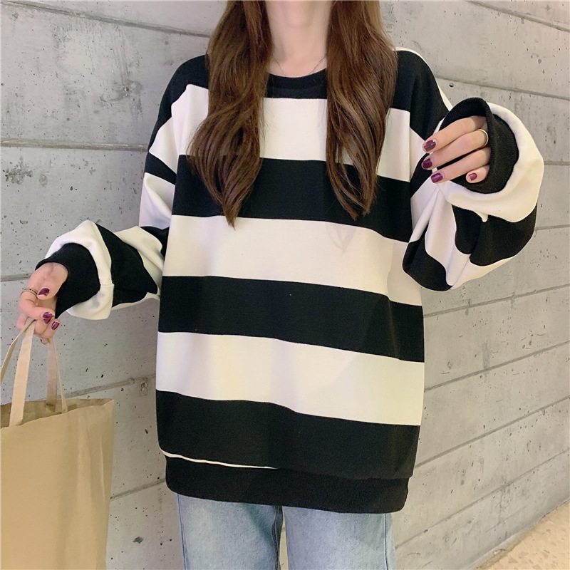 QNPQYX Autumn New Sweatshirts Korean Design Sense Niche BF Wind Loose Plus Velvet Thick Striped Long-sleeved Hoodies Women Top, A1
QNPQYX Autumn New Sweatshirts Korean Design Sense Niche BF Wind Loose Plus Velvet Thick Striped Long-sleeved Hoodies Women Top, A1