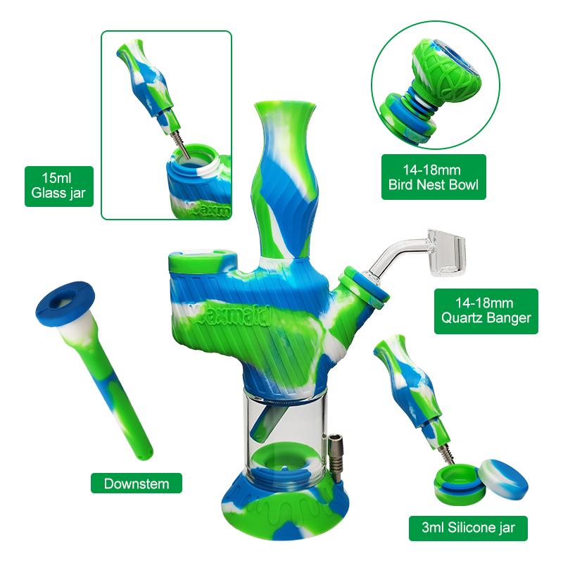 Waxmaid wholesale hookah soldier 2 in 1 9 inches glass bong silicone water pipe 6 mixed colors 20pcs/carton stock in US
Waxmaid wholesale hookah soldier 2 in 1 9 inches glass bong silicone water pipe 6 mixed colors 20pcs/carton stock in US