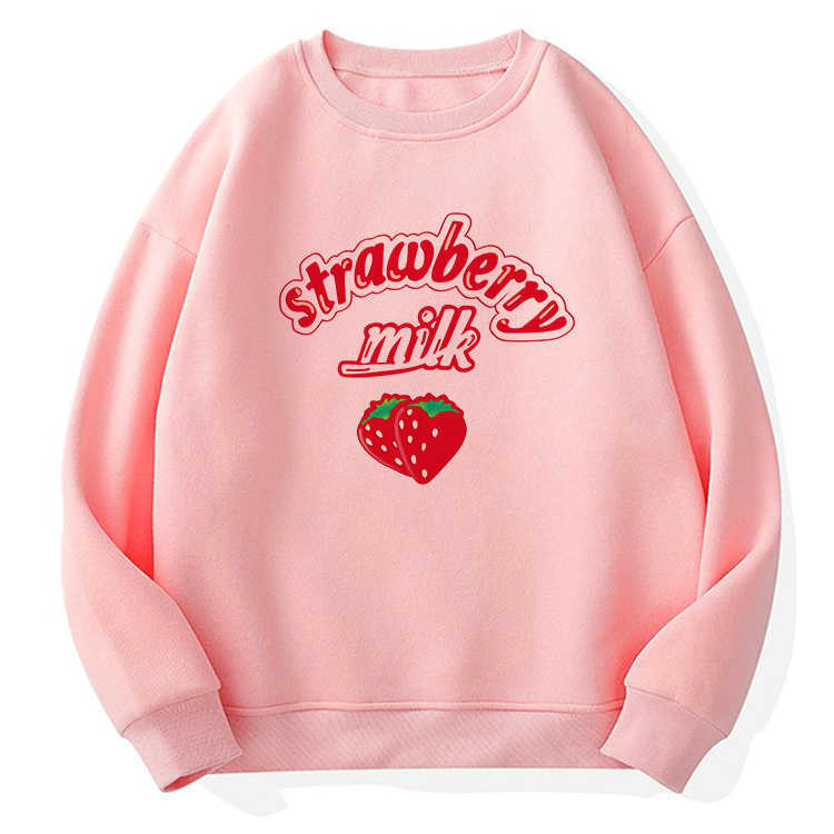 Tumblr Harajuku Kawaii Strawberry Letter Hoodie Sweatshirt Women Kpop Chic cute Pink s warm casual girl top 210910