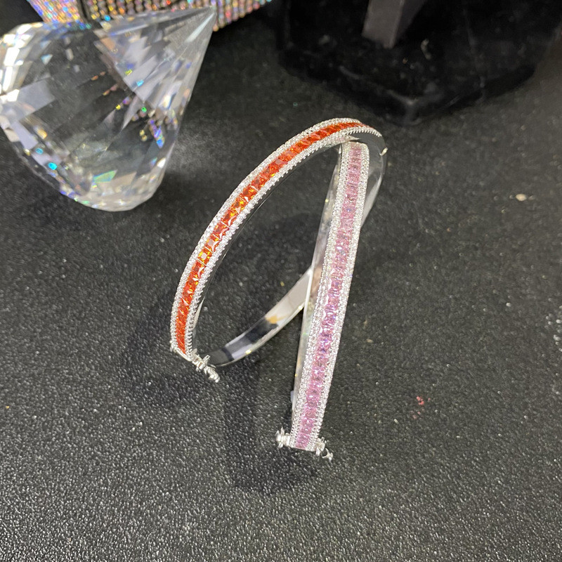 Choucong Brand Ins Top Sell Wedding Bangle Luxury Jewelry 18K White Gold Fill T Princess Cut Multi Color 5A Zircon CZ Diamond Women Bracelet For Chris