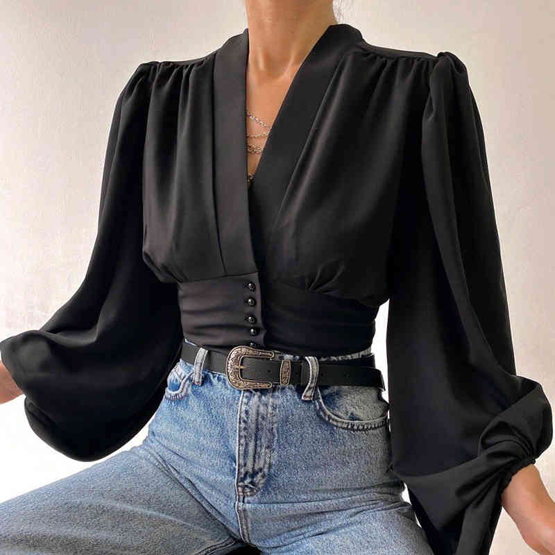 Vintage Women Oversize Satin Shirts Summer Fashion Ladies V Neck Chic Tops Loose Female Stylish Shirt Girls Casual 210430
