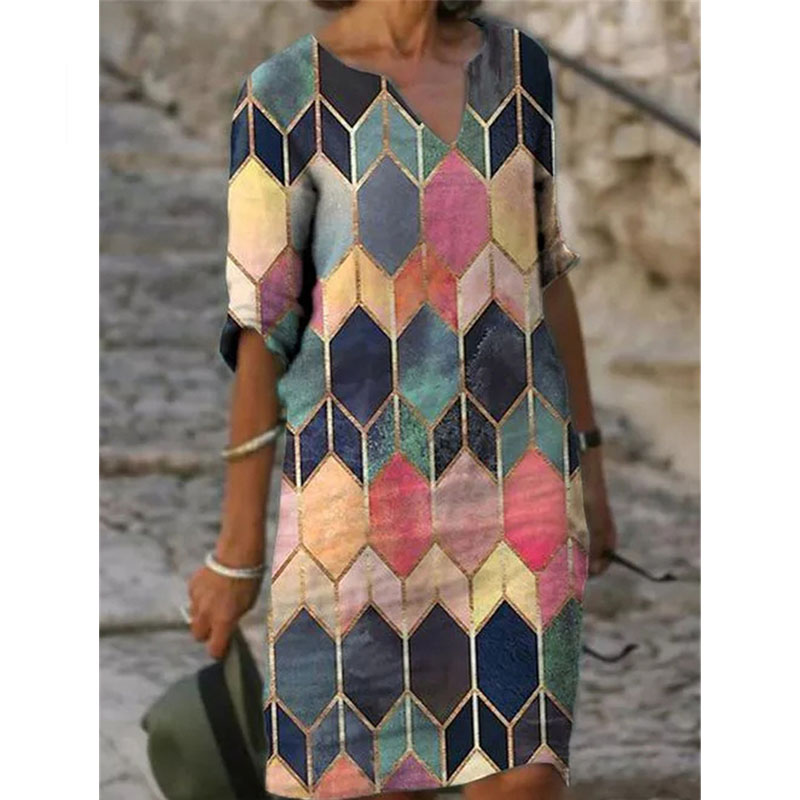 half sleeved v neck printed loose dress womens fashion casual vintage spring autumn all-match plus size beach dresses vestidos, Black;gray
half sleeved v neck printed loose dress womens fashion casual vintage spring autumn all-match plus size beach dresses vestidos, Black;gray