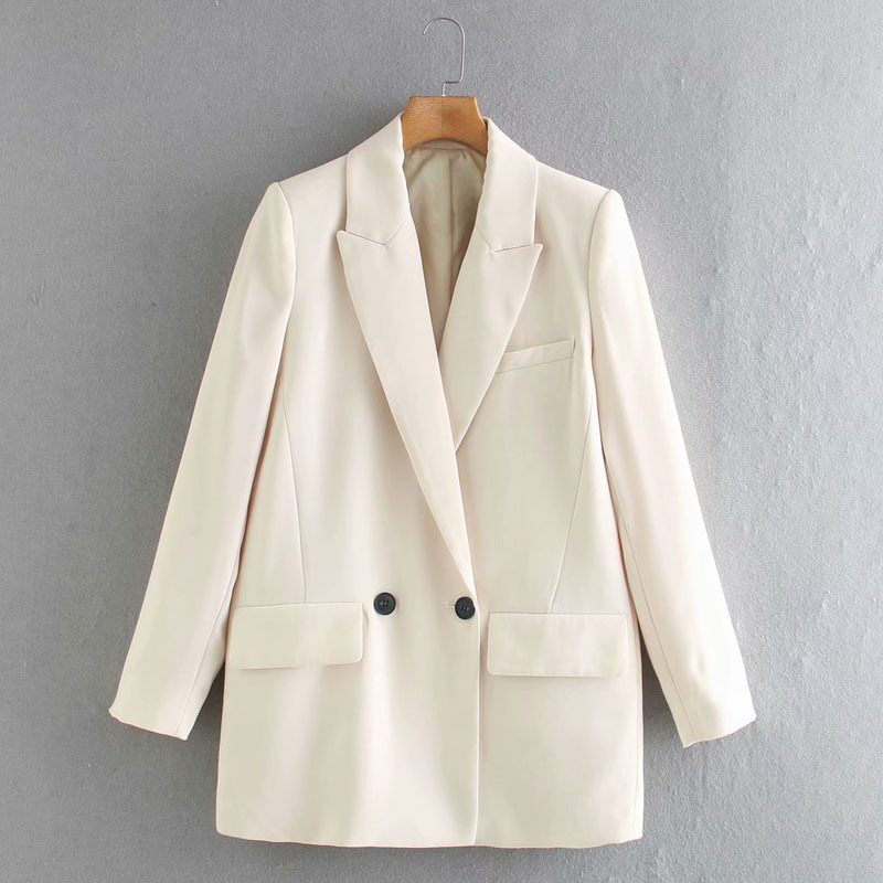 Women's Office Lapel Long Sleeve Chic Jacket Korean Style Simple Beige Female Coat Western Style Tops 210507