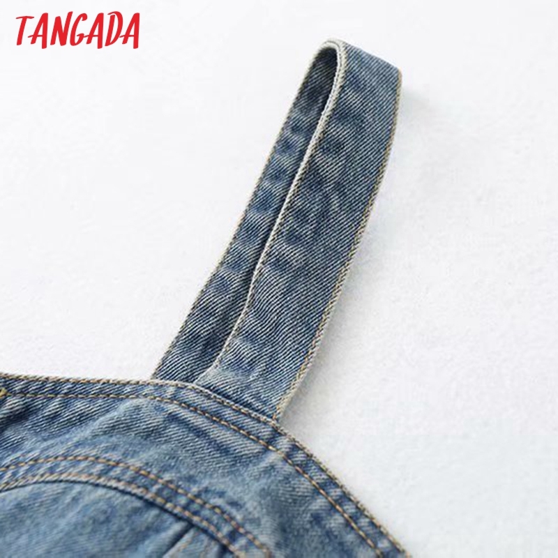 Women Denim Camis Crop Top Spaghetti Strap Sleeveless Back Zipper Female Casual Tops 5B11 210416