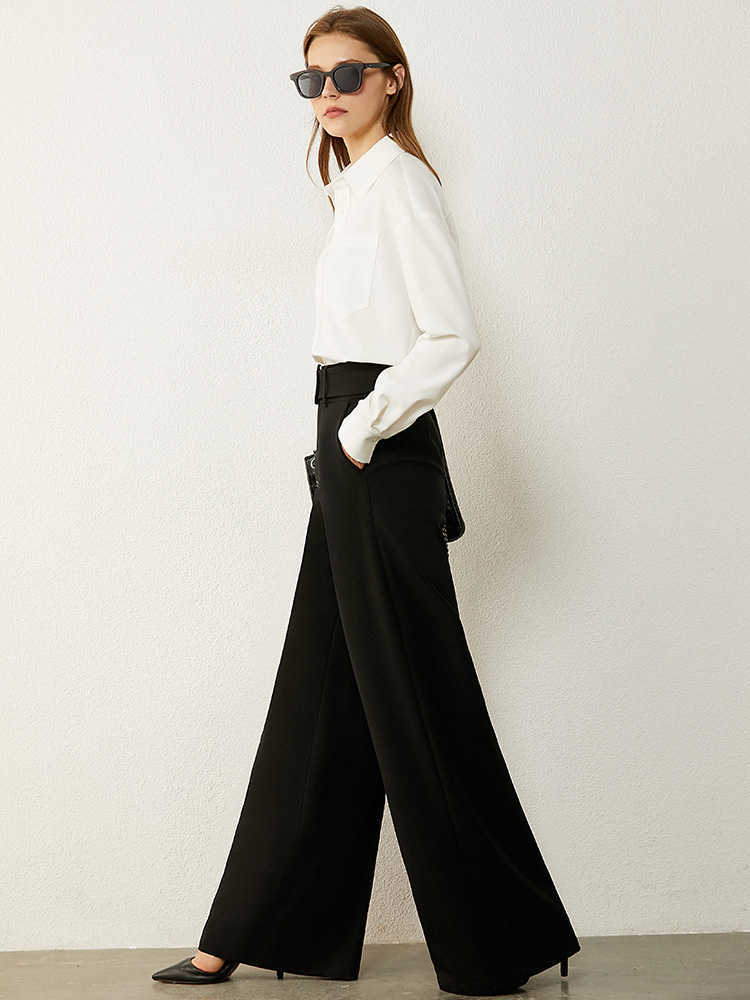 Minimalism Autumn Causal Women's Pants Simple High Waist Belt Solid Loose Wide-leg Female Trousers 12030430 210527