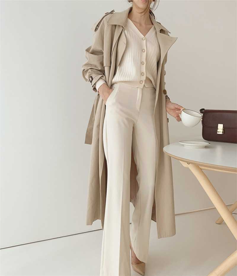 Colorfaith Spring Autunm Women's Windbreaker Elegant Buttons Vintage Oversized Lace Up Office Long Trench Tops JK1311 210914