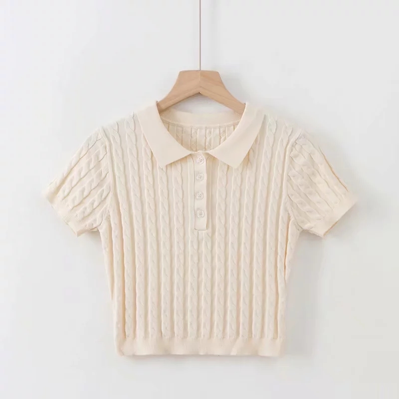 Sexy Textured Cropped Top button Short Sleeve T Shirts Women Korean ladies tshirt Streetwear 210521