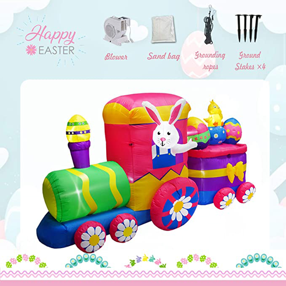 Giant Easter Inflatables Bunny Train Outdoor Blow Up Holiday Party Display Colorful Yard Lawn Patio Decorations