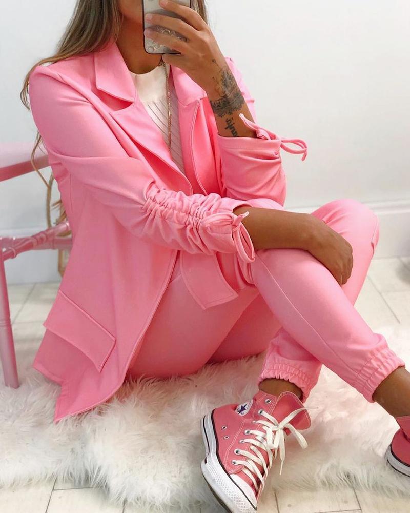 Women' Two Piece Pants Drawstring Ruched Blazer Coat Set Women Autumn 2021 Fashion Pink And Pocket
Women' Two Piece Pants Drawstring Ruched Blazer Coat Set Women Autumn 2021 Fashion Pink And Pocket