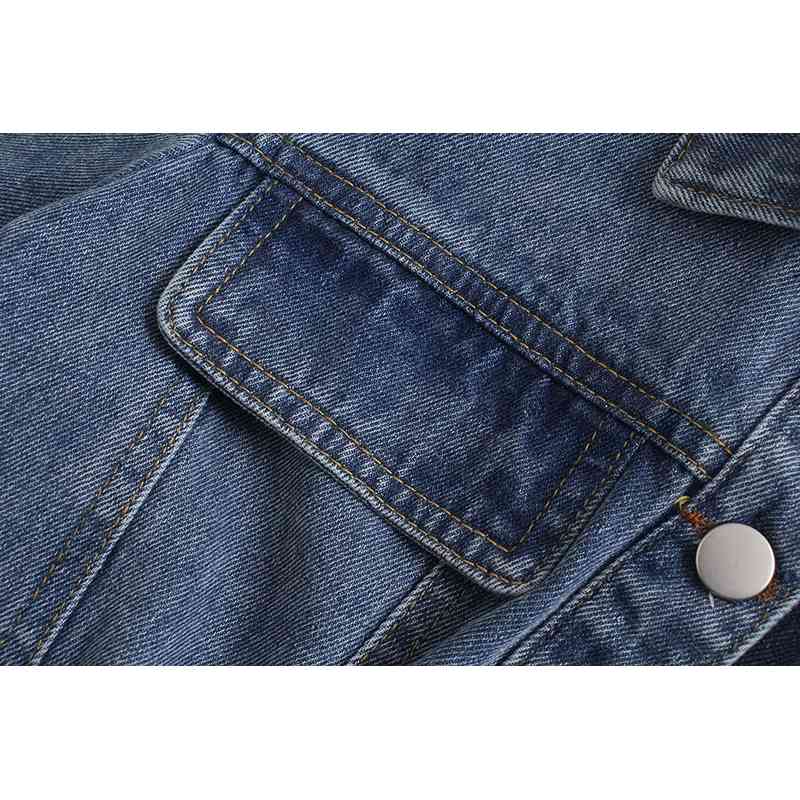 [DEAT] Women Denim Shirt Single-breasted Solid Color Turn-down Collar Short Sleeve Tops Fashion Spring Summer 13D071 210527 - view 5