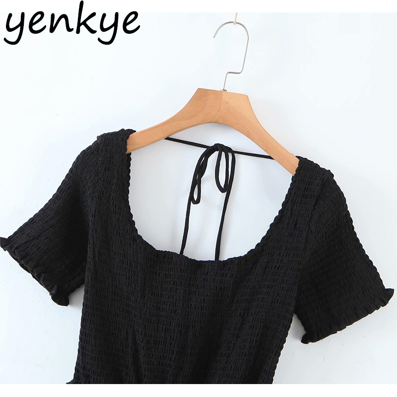 Summer Women Sexy Backless Vintage Black Dress Female O Neck Short Sleeve Casual Elegant Dresses Party Mini Vestido 210430