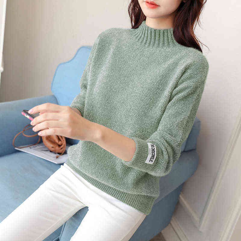 WEIHAOBANG Women's Mink Cashmere Half High Neck Loose And Thickened With Bottomed Long Sleeve Knitted Sweater 211109