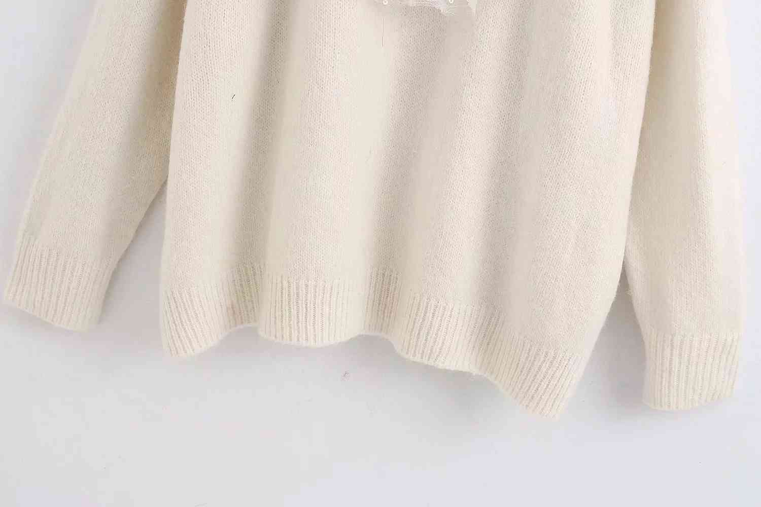Vintage white ruffle sweater women long sleeve knitted female winter clothes 210521