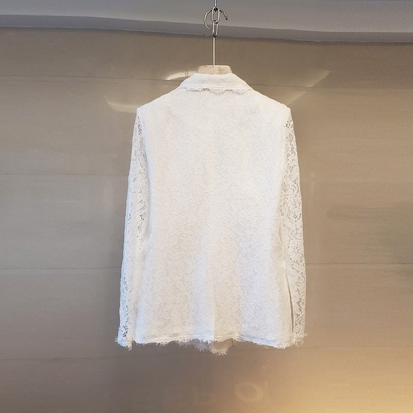 Fashion Summer Jackets Coats Women Lace Blazer Casual Long Sleeve Vintage White Female Double-breasted s Coat 210506