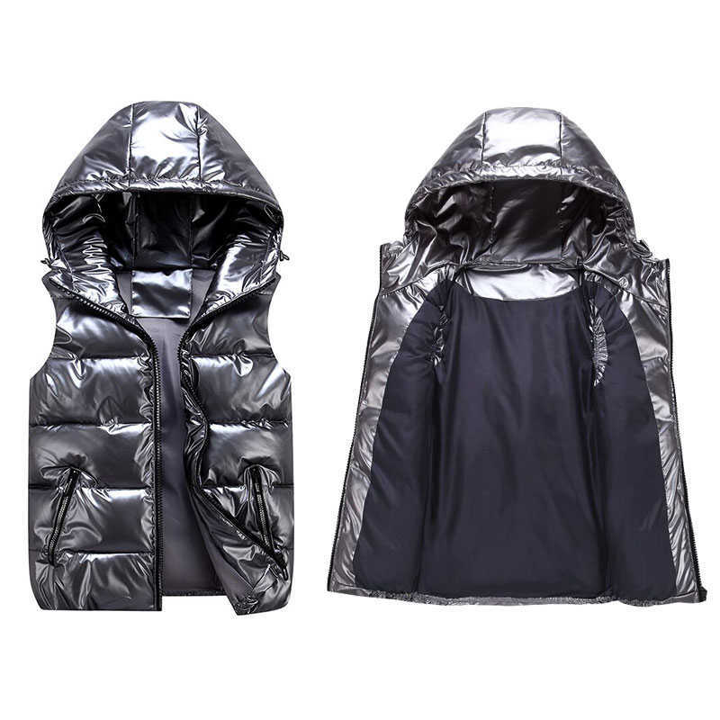 Women Winter Vests Hooded Short Bright Color Cotton Padded Jacket Sleeveless Female Waistcoat 211220