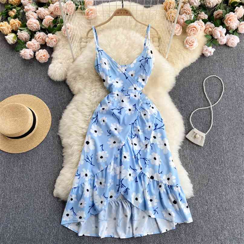 Ins Fashion Women Holiday Style Floral Print Adjustable Spaghetti Strap V-neck Sash Lace-up Irregular Ruffles Beach Party Dress 210603, Blue
Ins Fashion Women Holiday Style Floral Print Adjustable Spaghetti Strap V-neck Sash Lace-up Irregular Ruffles Beach Party Dress 210603, Blue