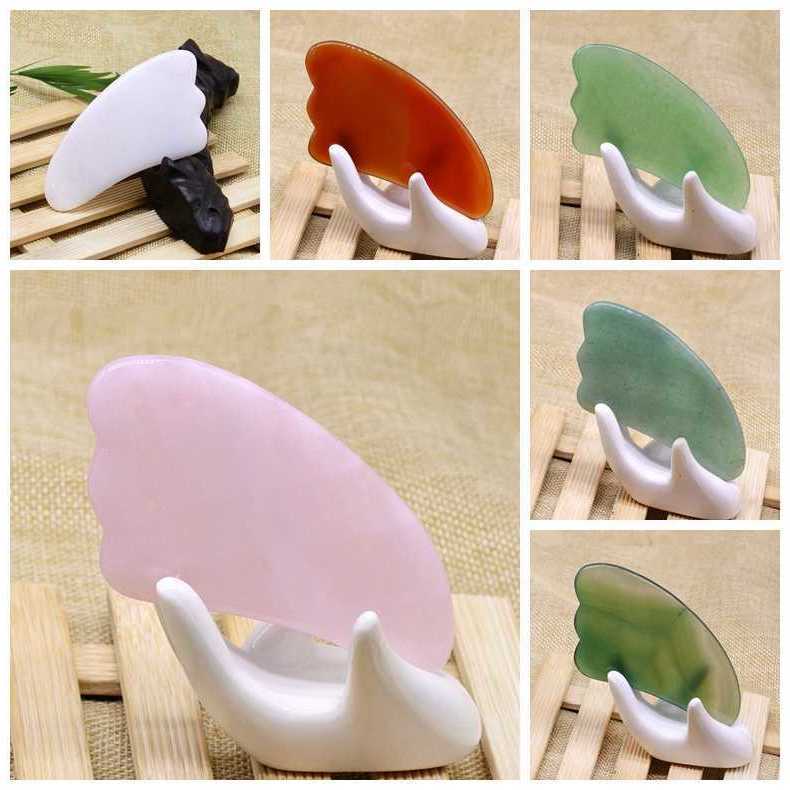 Natural Jade Stone Guasha Board Rose Quartz Green Agate Dongling Jade Guasha Scraper Face Massager Gua Sha Tools Wholesale