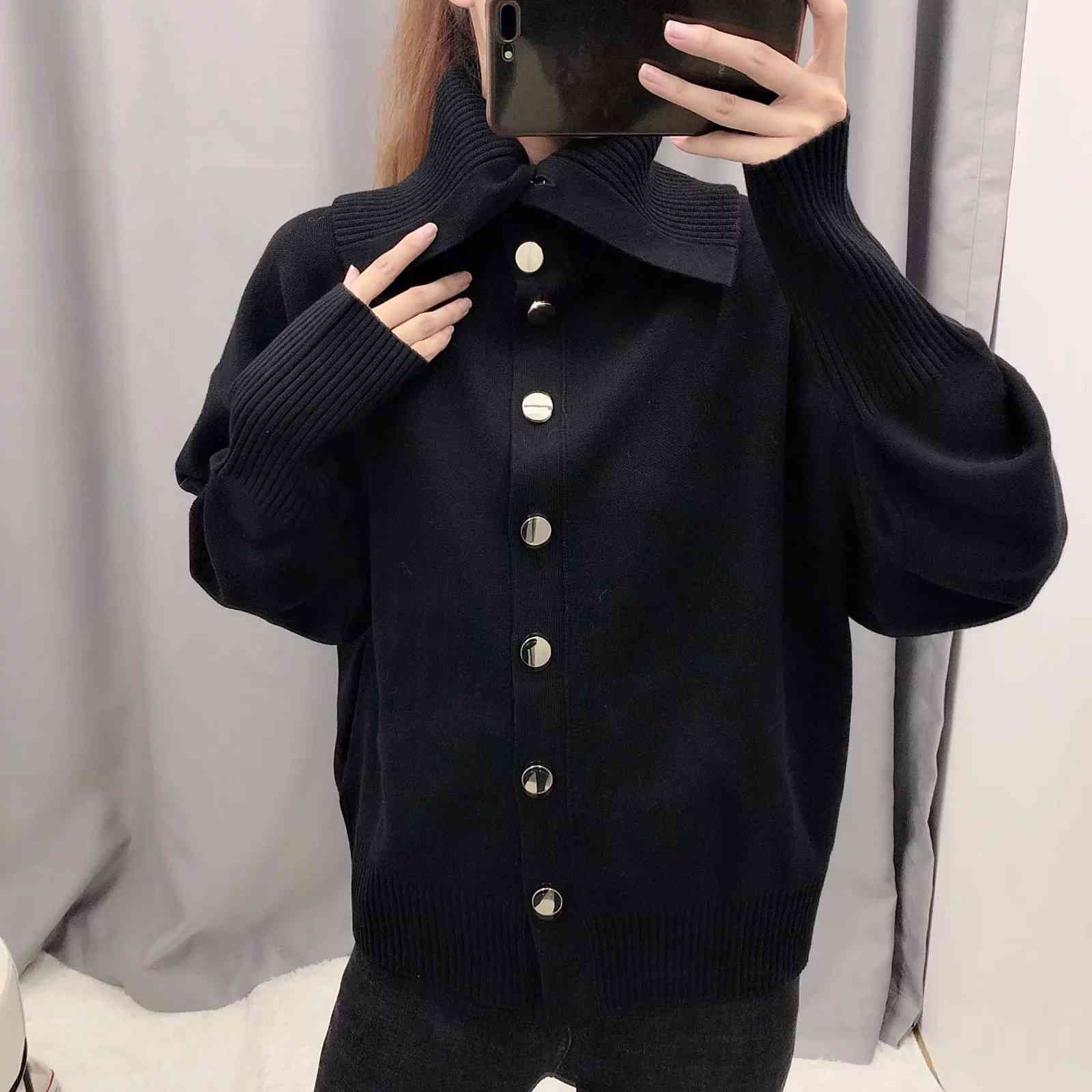 winter black cardigan women knitted sweater causal button long sleeve mujer warm jumper top thick 210521