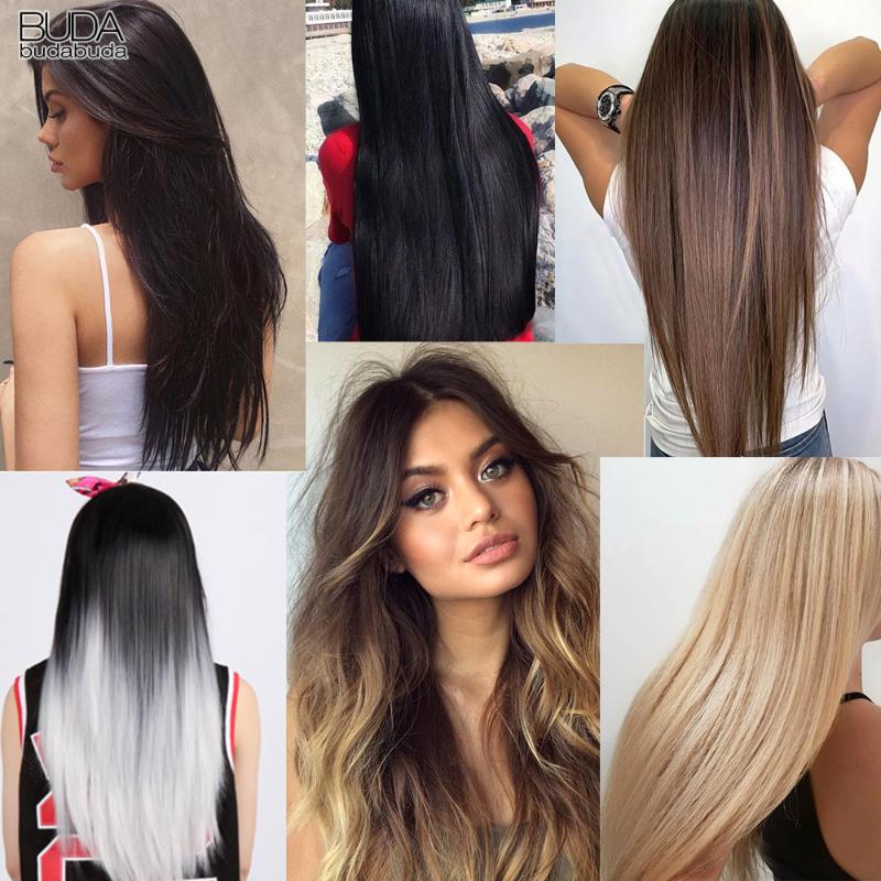 Synthetic Wigs Budabuda 22inch Long Straight 5 Clips In Hair Black Brown High Tempreture Ombre Piece For White Women