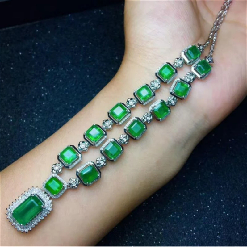 Bohe Vintage Lab Emerald cz Necklace 925 Sterling Silver Party Wedding Chain Necklace For Women Bridal Fine Jewelry
