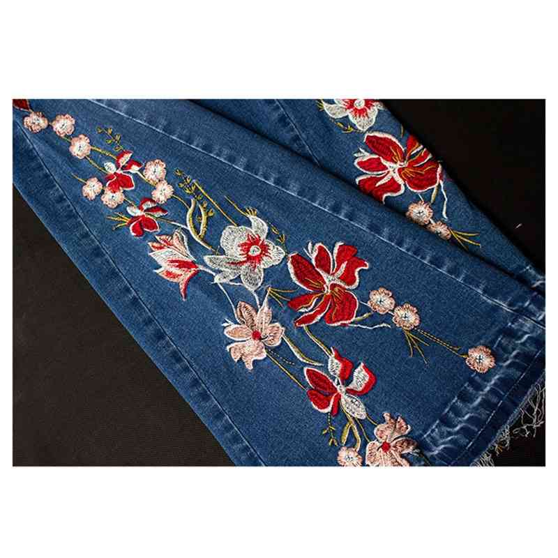 LOGAMI Embroidery Jeans Woman Skinny Flare Pants Denim Ladies Casual Plus Size 4XL 210708