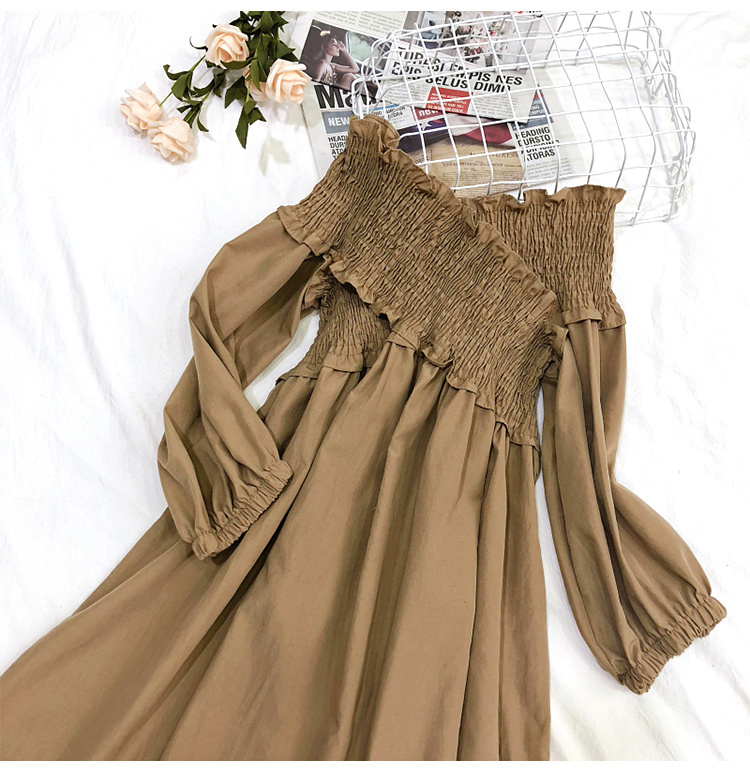 Sexy Off Shoulder Long Sleeve Dress Women Crossed Pleated Vestidos Spring Summer Elegant Party Dresses Robe 25645 210519