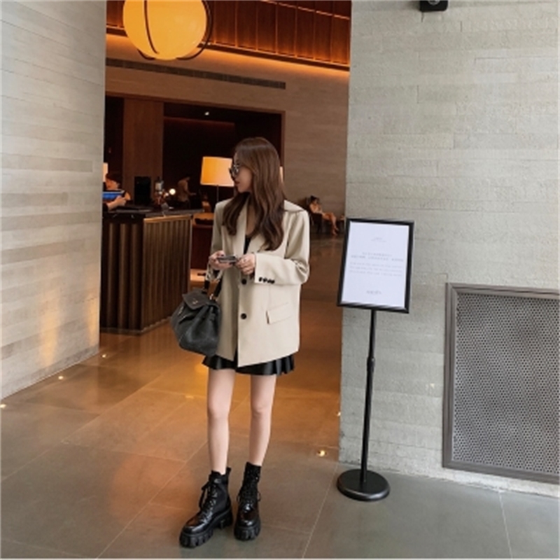 Korean Ol Style Single-breasted Women Suit Blazers Long Sleeve Notched Collar Casual Fashion Workwear Coats Blazers Femme 210515