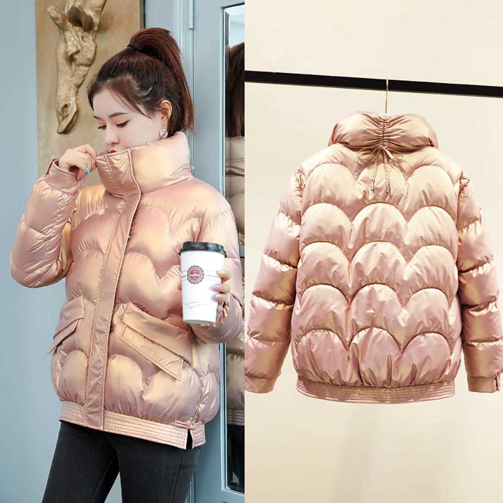 Winter Shiny Cotton Padded Short Parkas: Warm, Elegant Jacket For Women