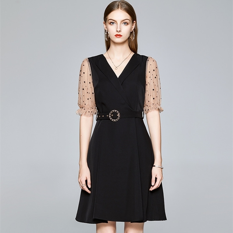 Fashion Notched Collar Blazer Business Dress Summer Women Mesh Patchwork Vintage Black Dresses 210525
Fashion Notched Collar Blazer Business Dress Summer Women Mesh Patchwork Vintage Black Dresses 210525