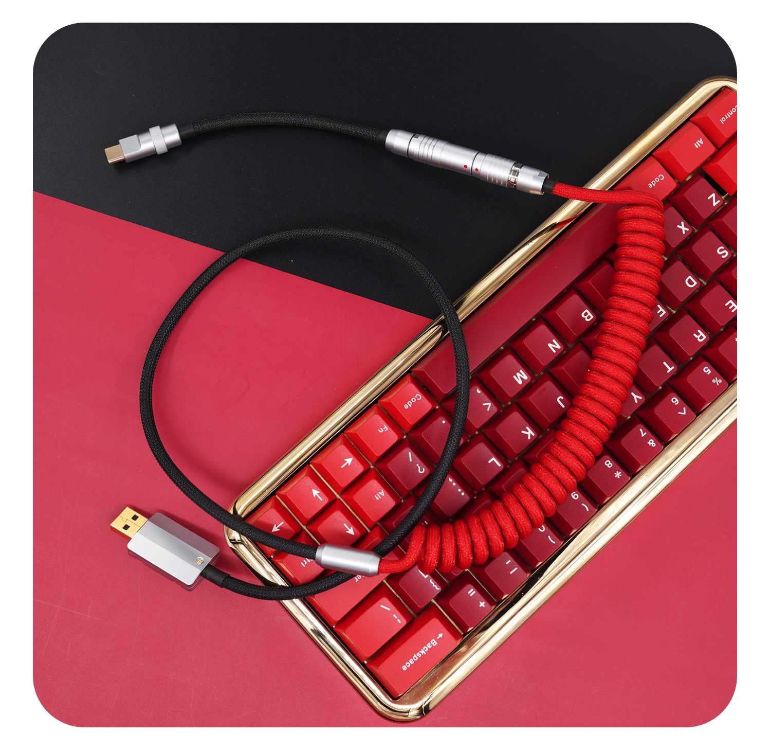GeekCable Handmade Customized Mechanical Keyboard Data Cable For GMK Theme SP Keycap Line Red And Black Colorway