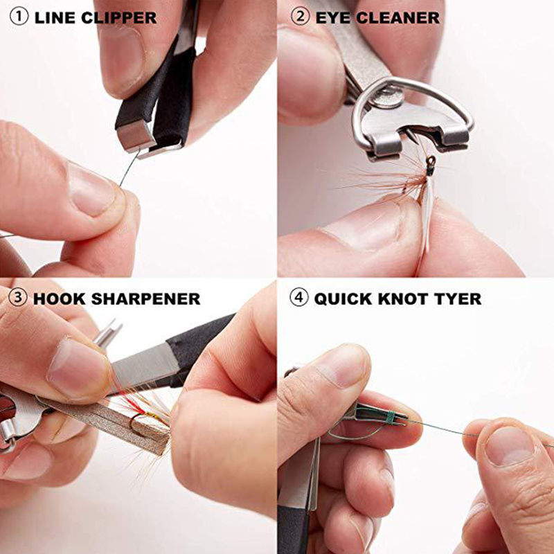 Fishing Knot Tools Stainless Steel Pliers Nipper Line Cutter Clipper Hook Eye Cleaner Hook Sharpener Tying Tool
