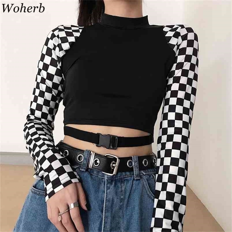 Korean Harajuku Cro Top T Shirt Women Plaid Checkerboard Contrast Color T-shirt Fashion Streetwear Slim Patch Tees 210519, Black
Korean Harajuku Cro Top T Shirt Women Plaid Checkerboard Contrast Color T-shirt Fashion Streetwear Slim Patch Tees 210519, Black