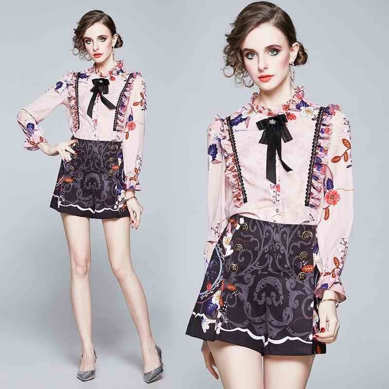 Hepburn style age reduction suit women's spring print shirt shorts two-piece high-waist 210525, Photo color
Hepburn style age reduction suit women's spring print shirt shorts two-piece high-waist 210525, Photo color