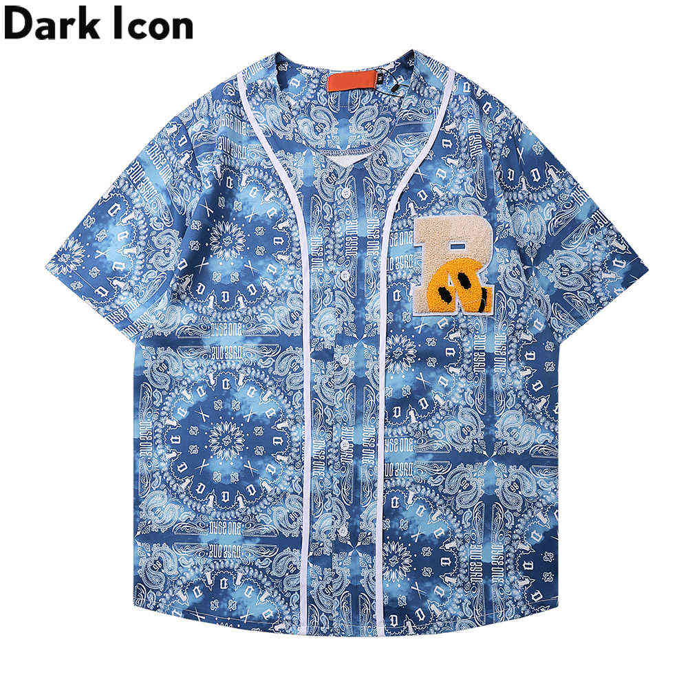 Bandana Embroidery Baseball Shirt Men Single Breast Street Men's Shirts Streetwear Clothing 210603, Blue
Bandana Embroidery Baseball Shirt Men Single Breast Street Men's Shirts Streetwear Clothing 210603, Blue
