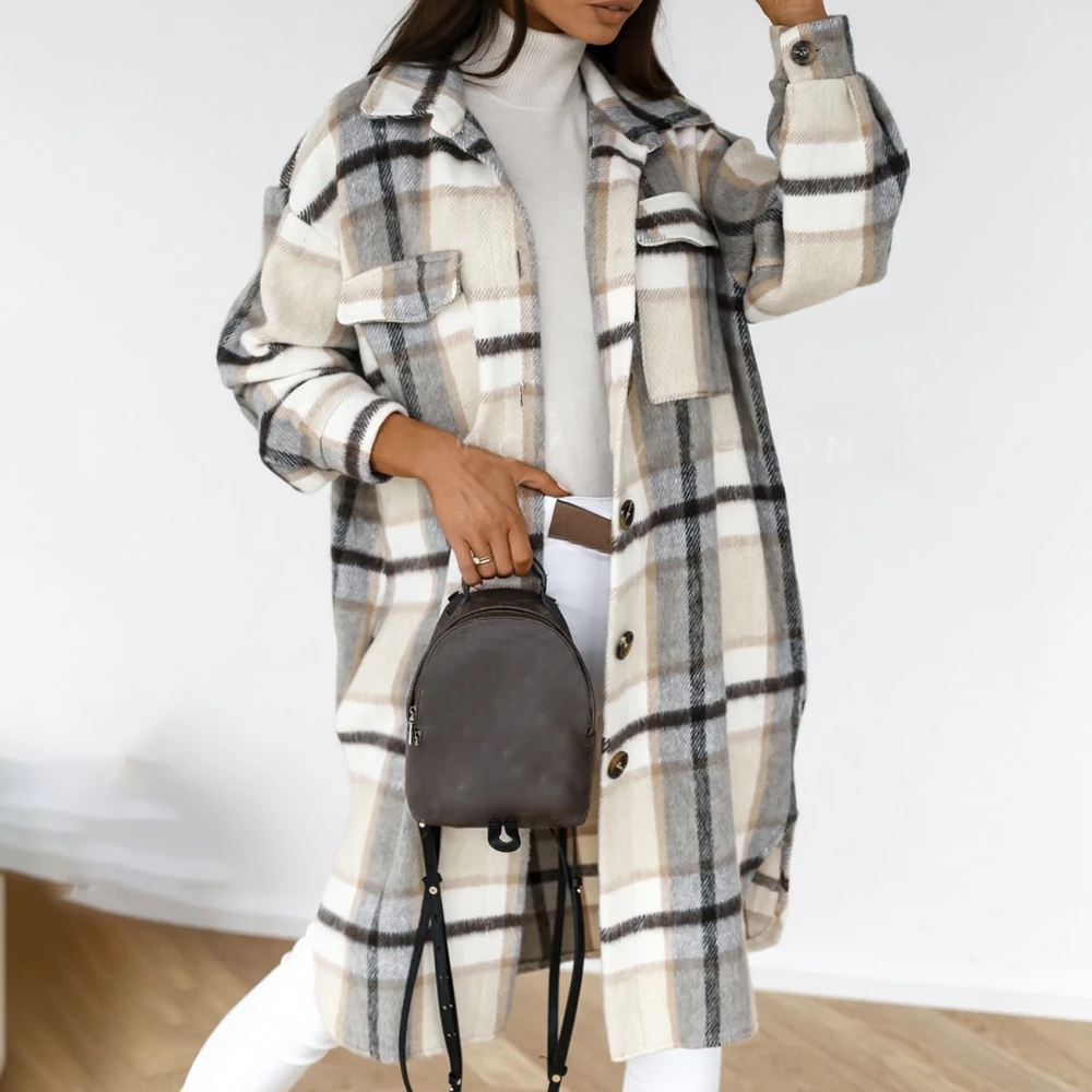 2021 Winter Women Checked Jacket Casual Oversized Turn Down Collar Long Coat Female Thick Warm Woolen Blends Overcoat Streetwear, Style-2 green
2021 Winter Women Checked Jacket Casual Oversized Turn Down Collar Long Coat Female Thick Warm Woolen Blends Overcoat Streetwear, Style-2 green