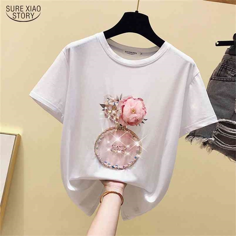 Casual Diamonds T Shirt Korean Clothing Short-sleeve T-shirt Female Shirts Women Clothes Top Tee Harajuku Tshirt 9443 50 210506