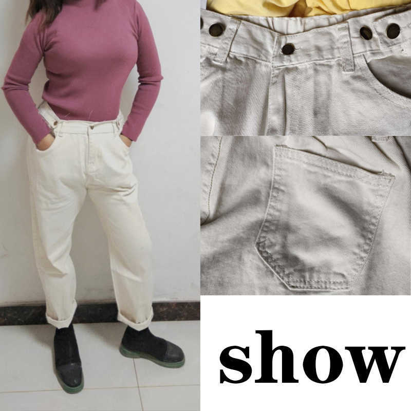 Cotton white Loose boyfriend Denim pant high waist plus size mom jeans black spring beige blue banana Jeans streetwear 210809