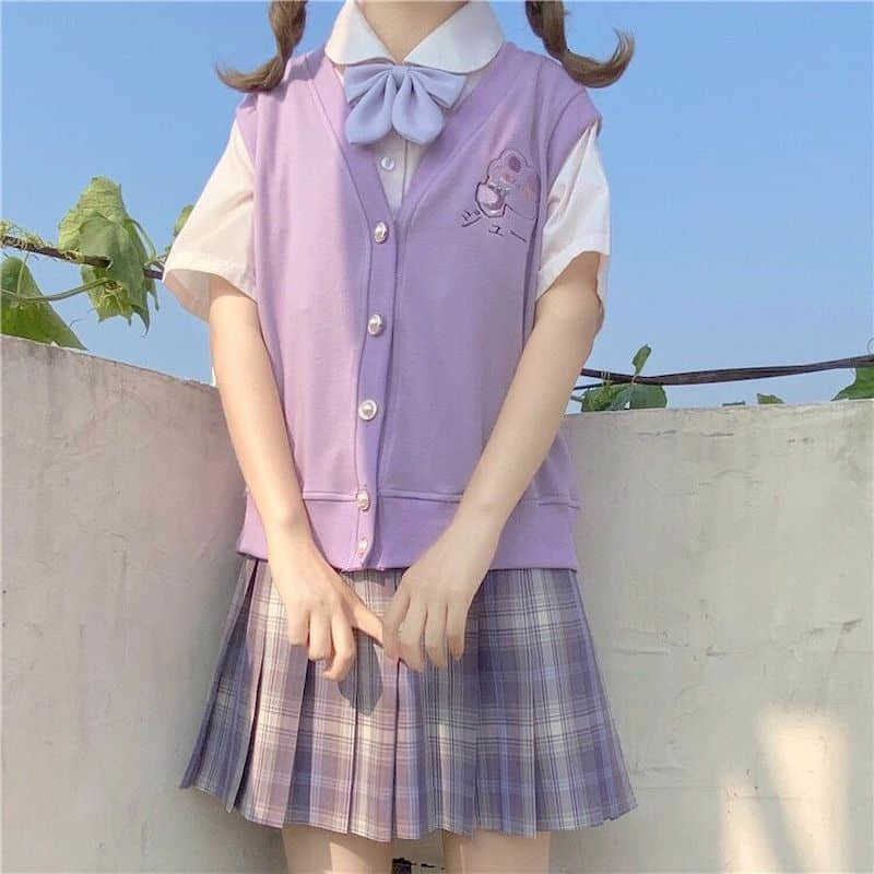 Purple vest female autumn Japanese soft sister cute bear Korean version loose wild student jacket 210526