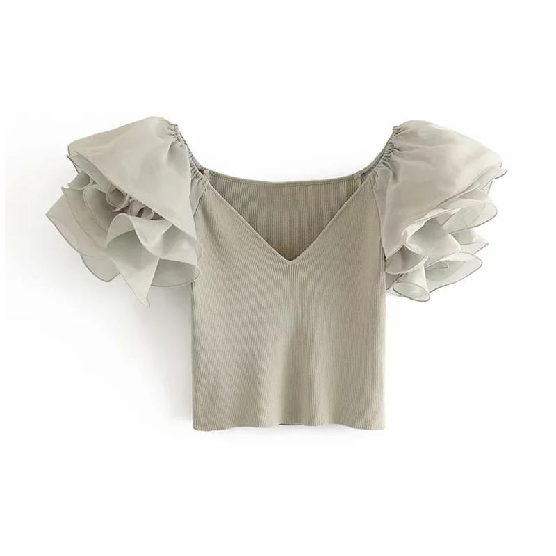 Women Chic Organza Patchwork Blouses Sweet V Neck Ruffle Crop Top Shirt Female See Through Sleeve Blouse Casual Knitted Tops Women' & Shirt, Army green
Women Chic Organza Patchwork Blouses Sweet V Neck Ruffle Crop Top Shirt Female See Through Sleeve Blouse Casual Knitted Tops Women' & Shirt, Army green