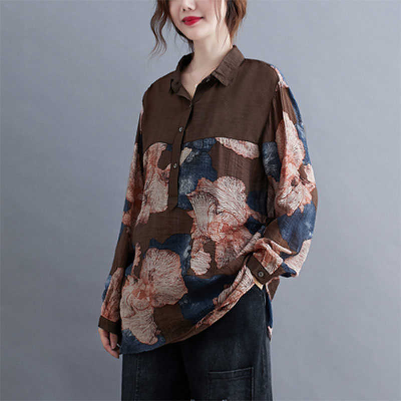 Spring Arts Style Women Long Sleeve Loose Shirt Patchwork Vintage Print Turn-down Collar Femme Blouse Plus Size Blusas M525 210608, Brown
Spring Arts Style Women Long Sleeve Loose Shirt Patchwork Vintage Print Turn-down Collar Femme Blouse Plus Size Blusas M525 210608, Brown