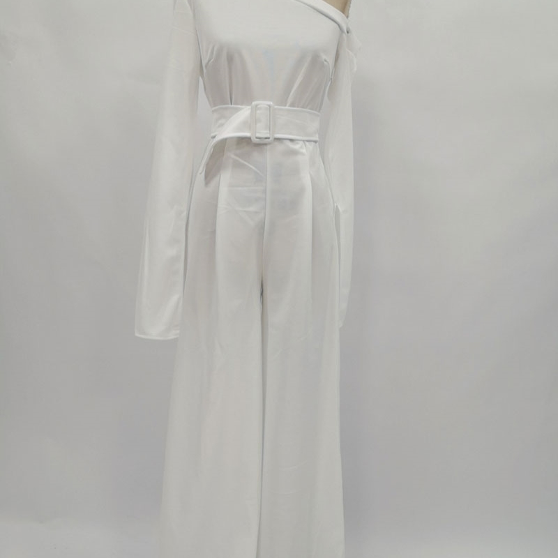 Fashion jumpsuit women long sleeve tops&long pants white bodysuit casual elegant office party plus size ladies 210520