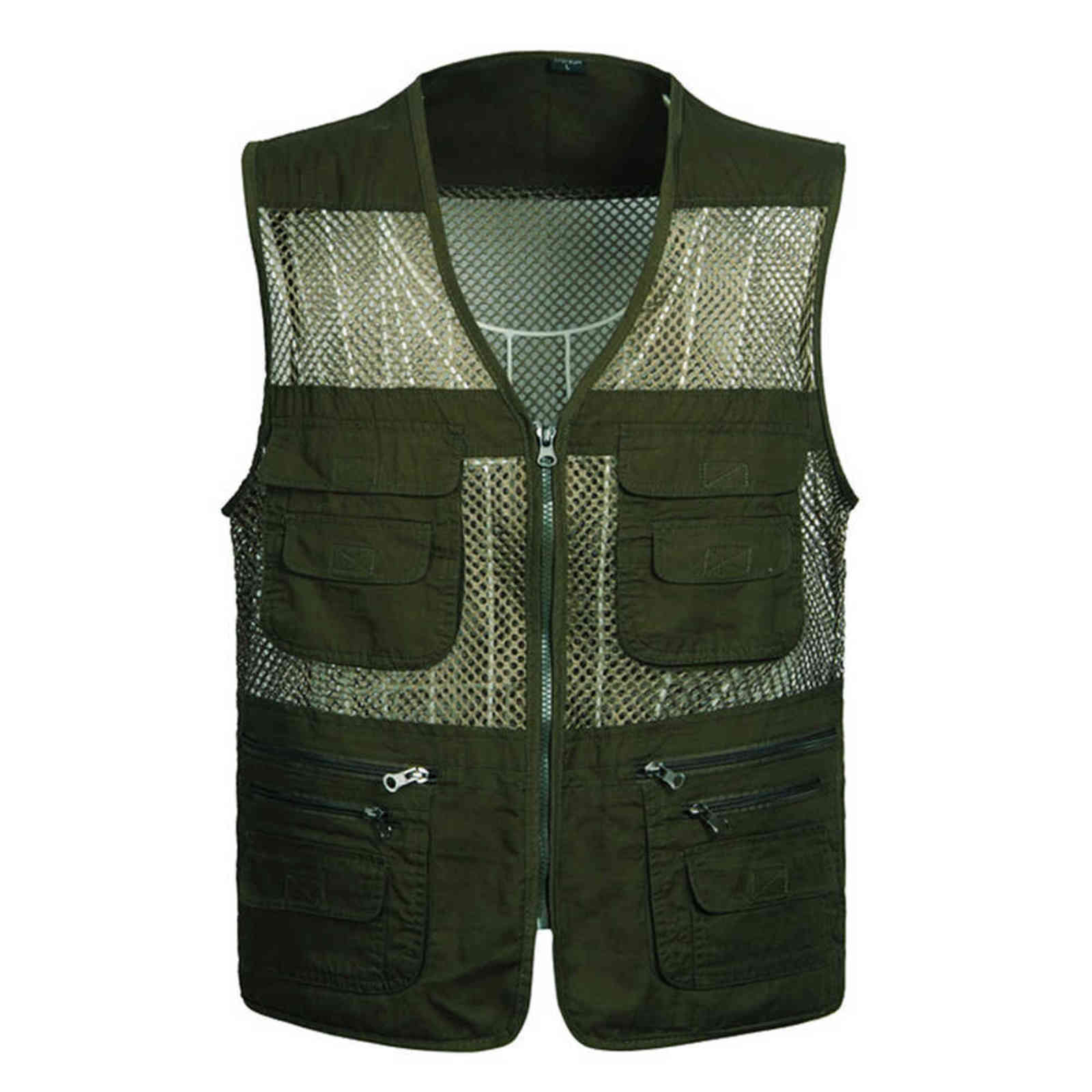 Large Size Mesh Quick-Drying Vests Male with Many Pockets Mens Breathable Multi-pocket Fishing Vest Work Sleeveless Jacket 211111